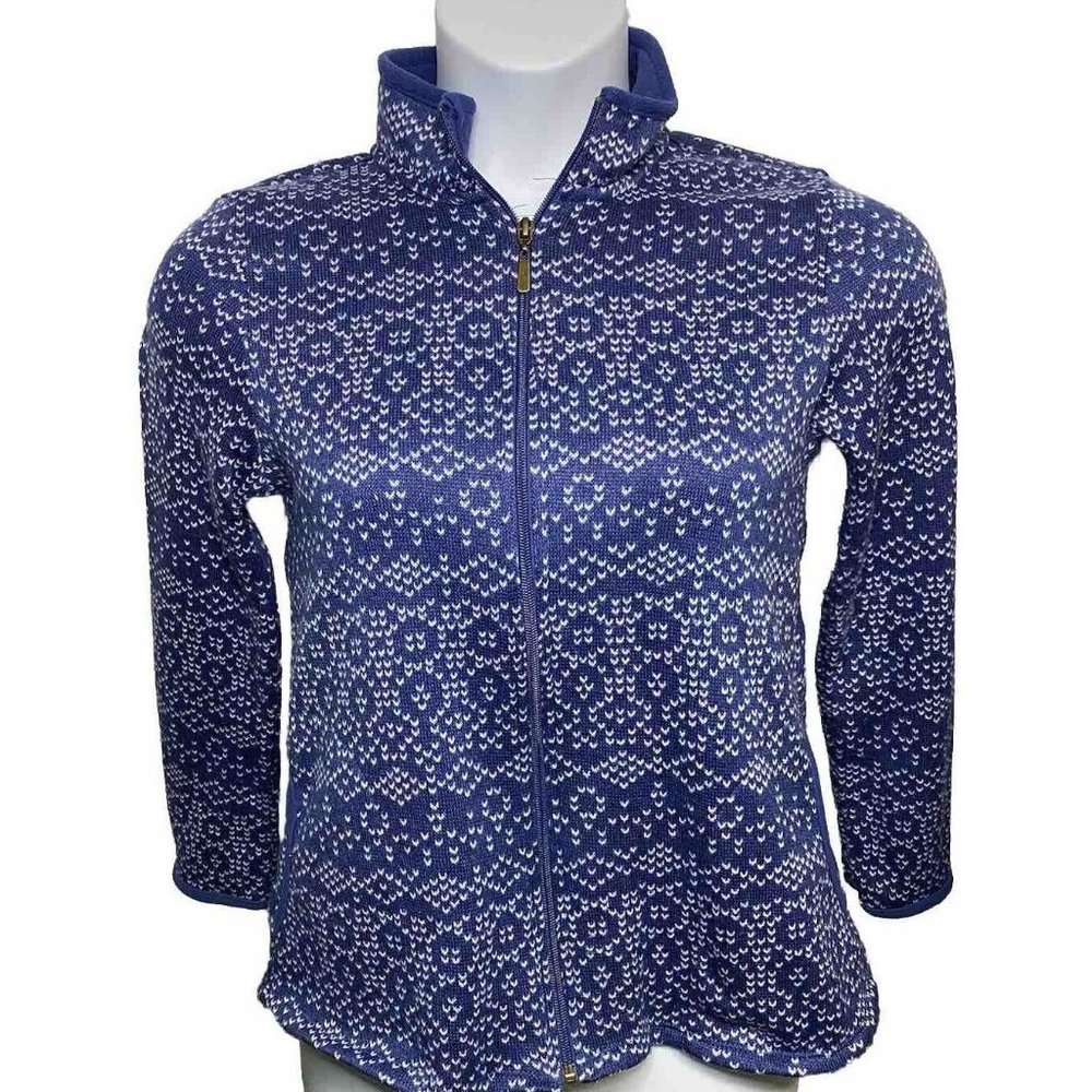 Stan Herman Blue Size Small Full Zip Cardigan Pockets High Neck Long Sleeve